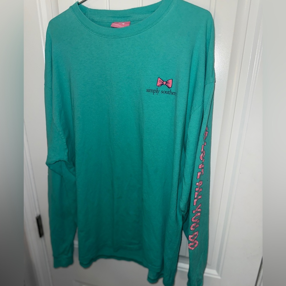 Simply Southern Teal Long Sleeve Tee with Pink Accents - Picture 10 of 10